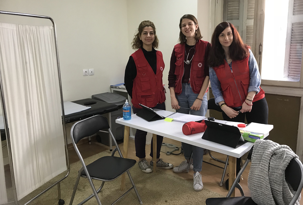 Medical aid visit each hub to treat and care for refugees with chronic medical conditions. The three women pictured provide medical care in a