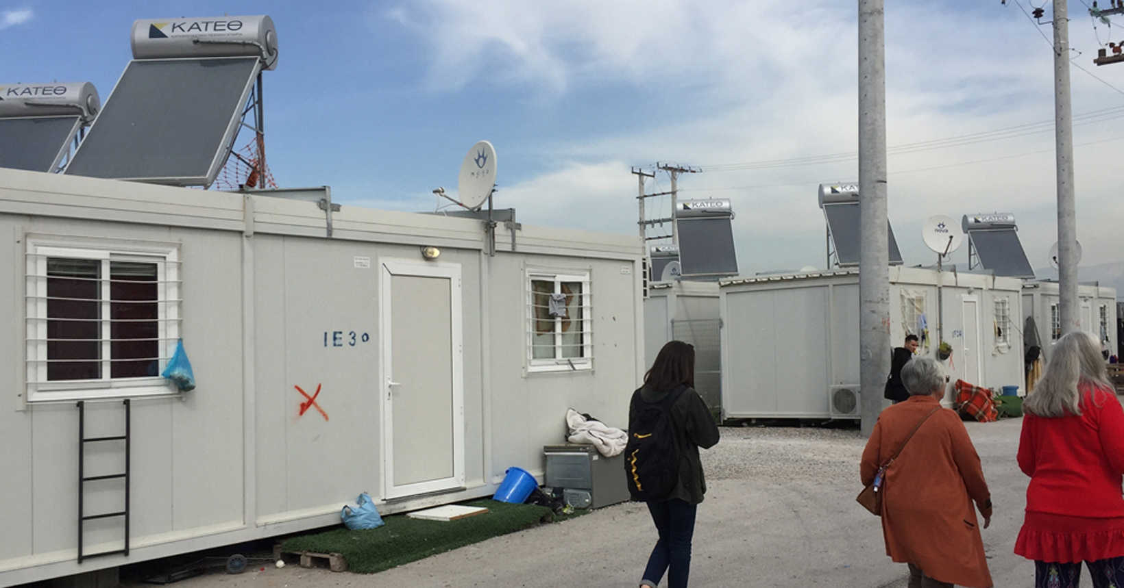 Homes in the Skaramangas Camp are comprised of shipping containers that have been retrofit with windows, a door, solar water heaters for bathing and cleaning, and electric. Each container houses one family of up to six people.