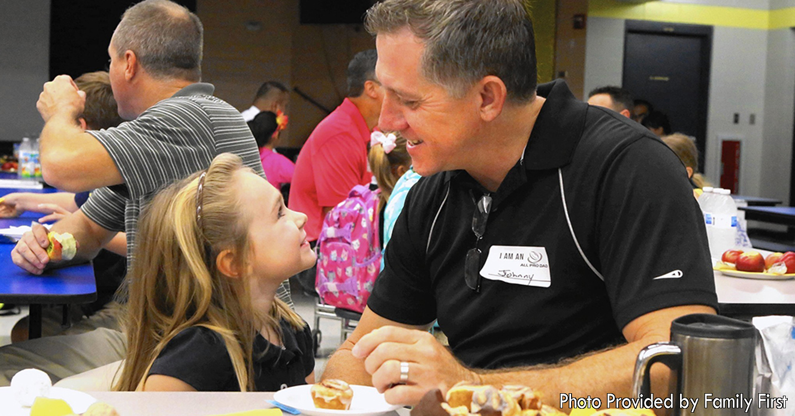 Johnny and his daughter are enjoying some breakfast muffins and cinnamon rolls this morning. Both are enjoying each other’s company as they get to create new memories together.