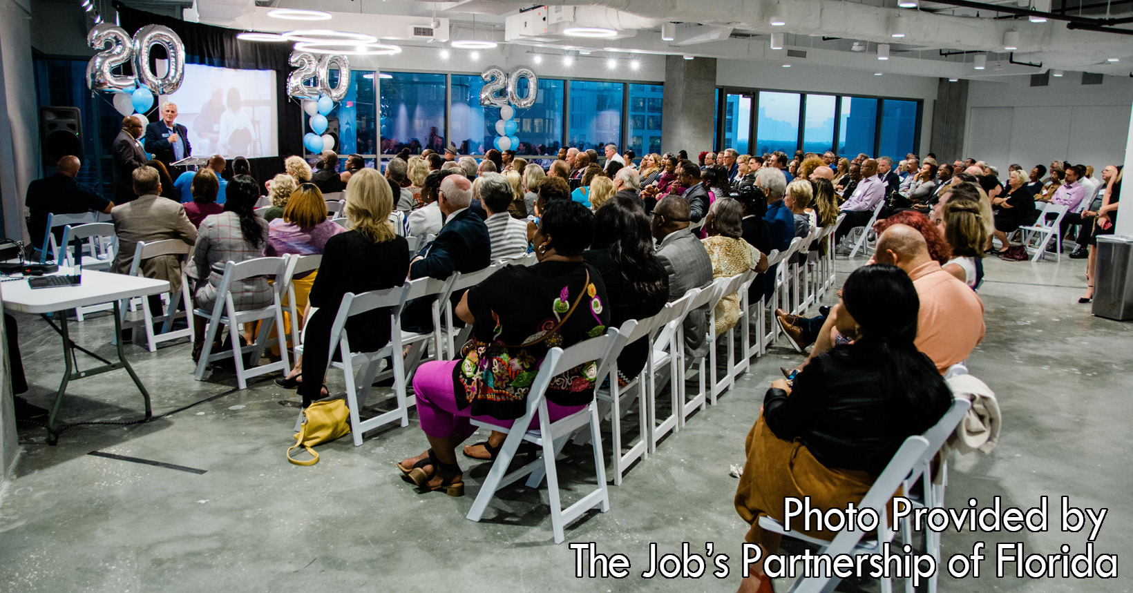 The two-gentleman leading everyone are Marc Stanakis and Bishop Sylvester Robinson. They are the founders of Jobs Partnership and love helping others. Both are sharing the impact the organization has had for the last 20 years and where it is going in the future.