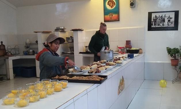 Food being prepared for street kids project during pandemic in Bolivia.