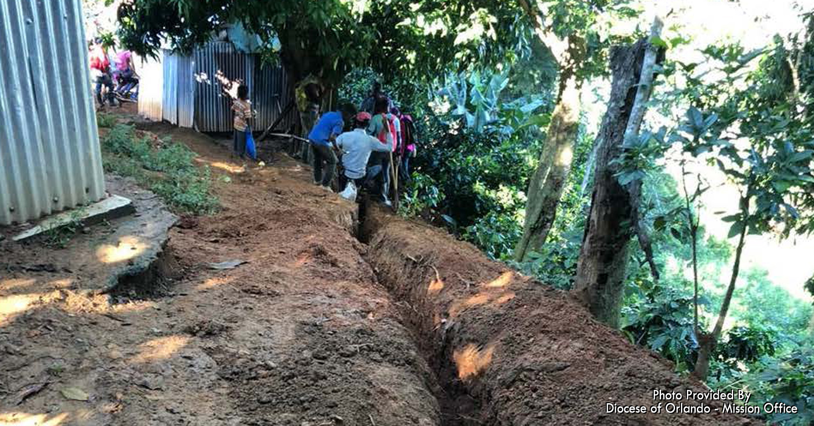 A deep trench was made to secure the pipeline in the ground to transport water.