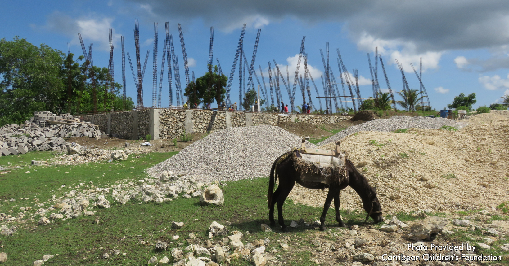 Some coral was able to be harvested from the island for the foundation of the building. Otherwise, all the sand, stones, cement, cement blocks, re-bar and other construction materials has to be brought from the mainland via boat and mule.